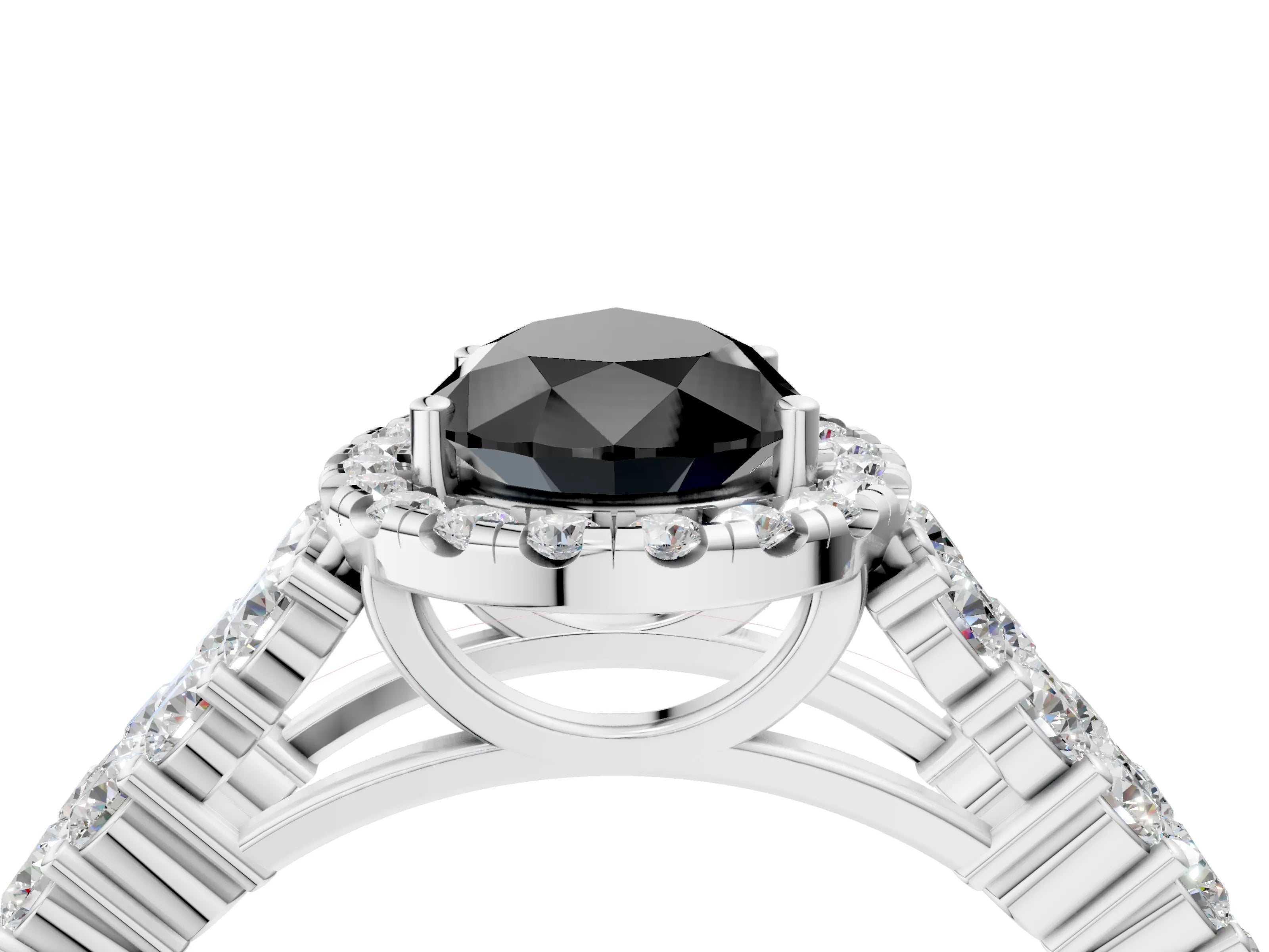 White gold Fancy Black Pear Cut Halo Pavé Diamond Engagement Ring with Split Shank and Four-Prong Setting_7