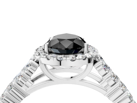 White gold Fancy Black Pear Cut Halo Pavé Diamond Engagement Ring with Split Shank and Four-Prong Setting_7