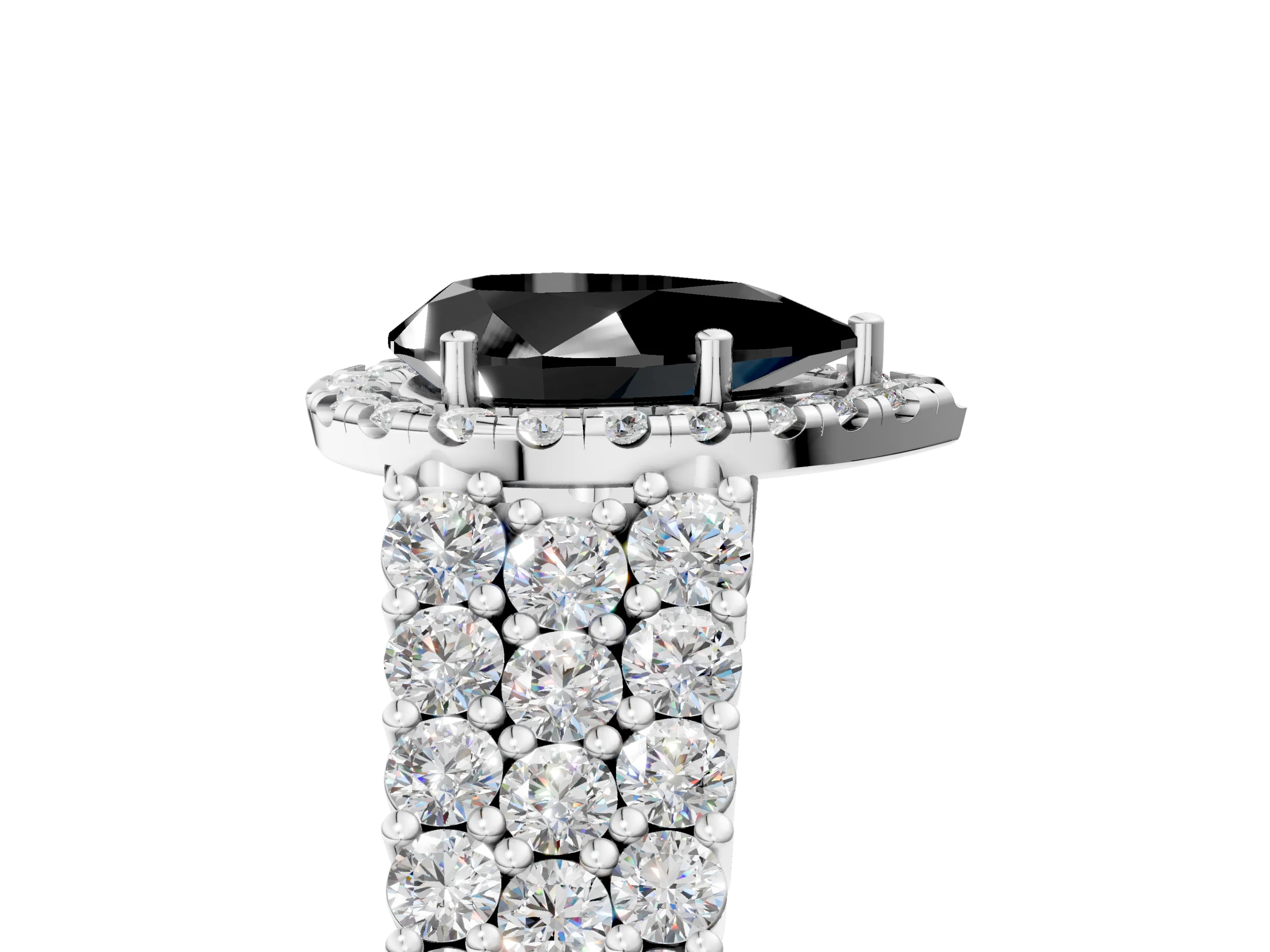 White gold Fancy Black Pear Cut Halo Pavé Diamond Engagement Ring with Split Shank and Four-Prong Setting_8