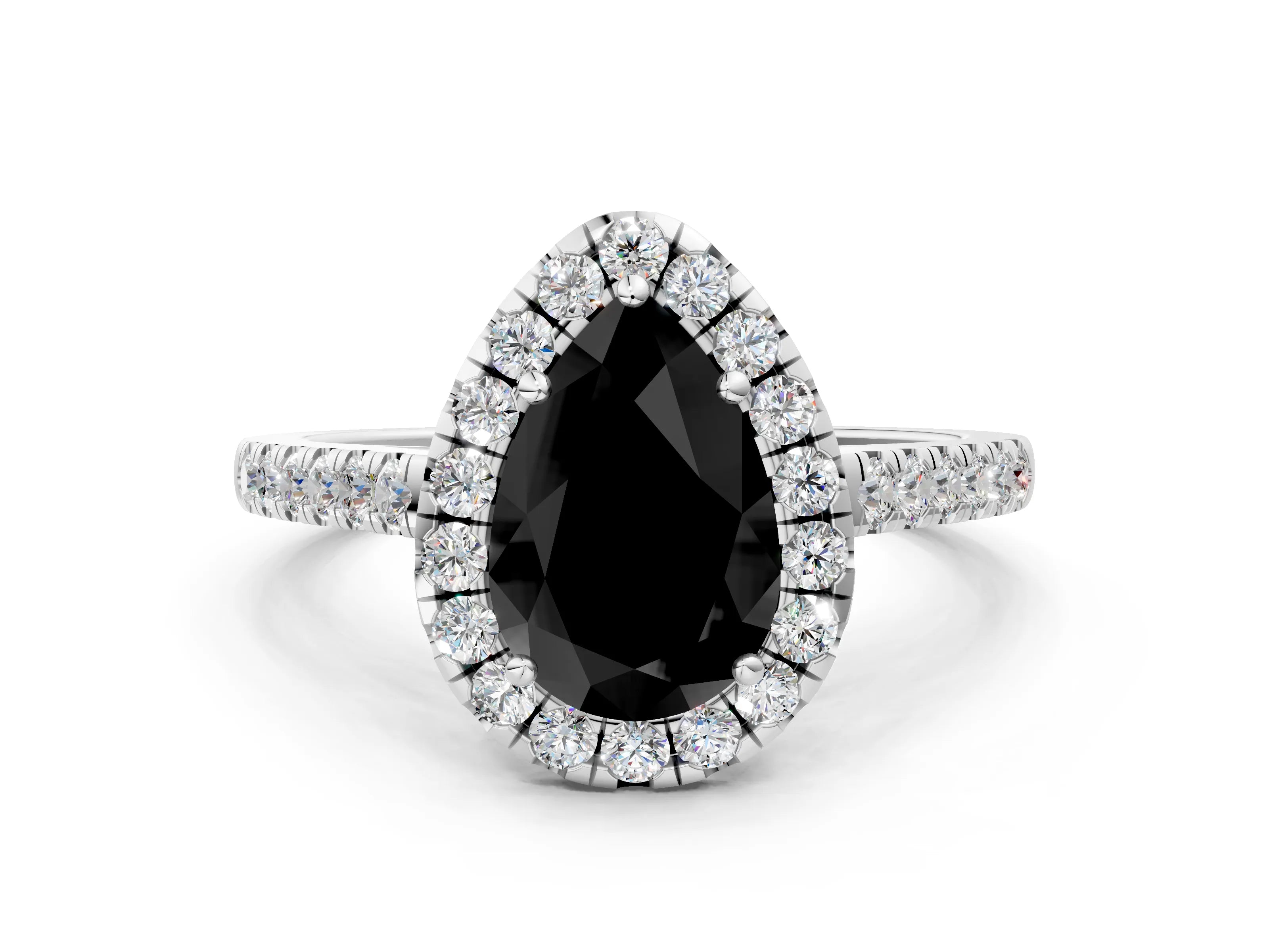White gold Fancy Black Pear Cut Halo Pave Diamond Engagement Ring with Four-Prong Setting_48