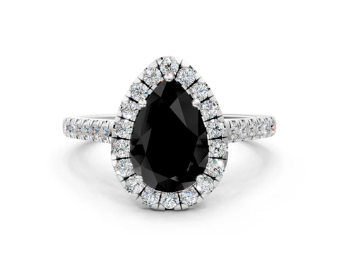White gold Fancy Black Pear Cut Halo Pave Diamond Engagement Ring with Four-Prong Setting_48