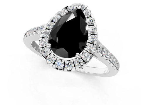 White gold Fancy Black Pear Cut Halo Pave Diamond Engagement Ring with Four-Prong Setting_49