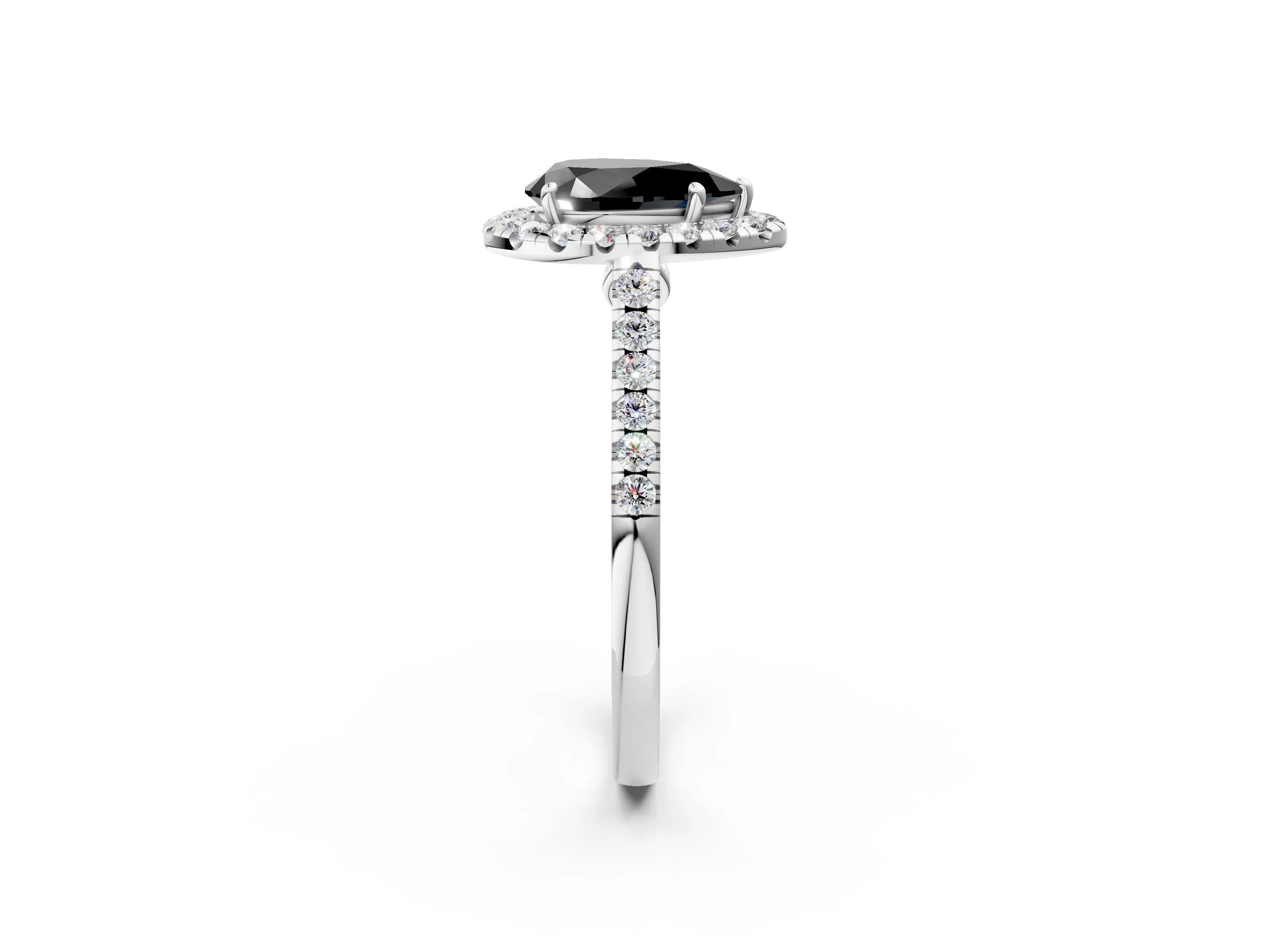 White gold Fancy Black Pear Cut Halo Pave Diamond Engagement Ring with Four-Prong Setting_50