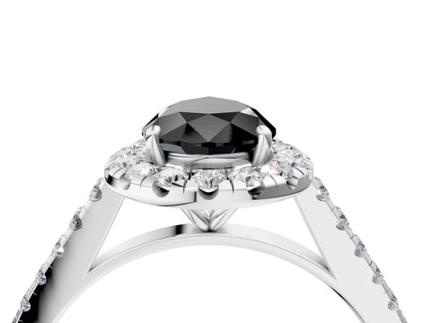 White gold Fancy Black Pear Cut Halo Pave Diamond Engagement Ring with Four-Prong Setting_52