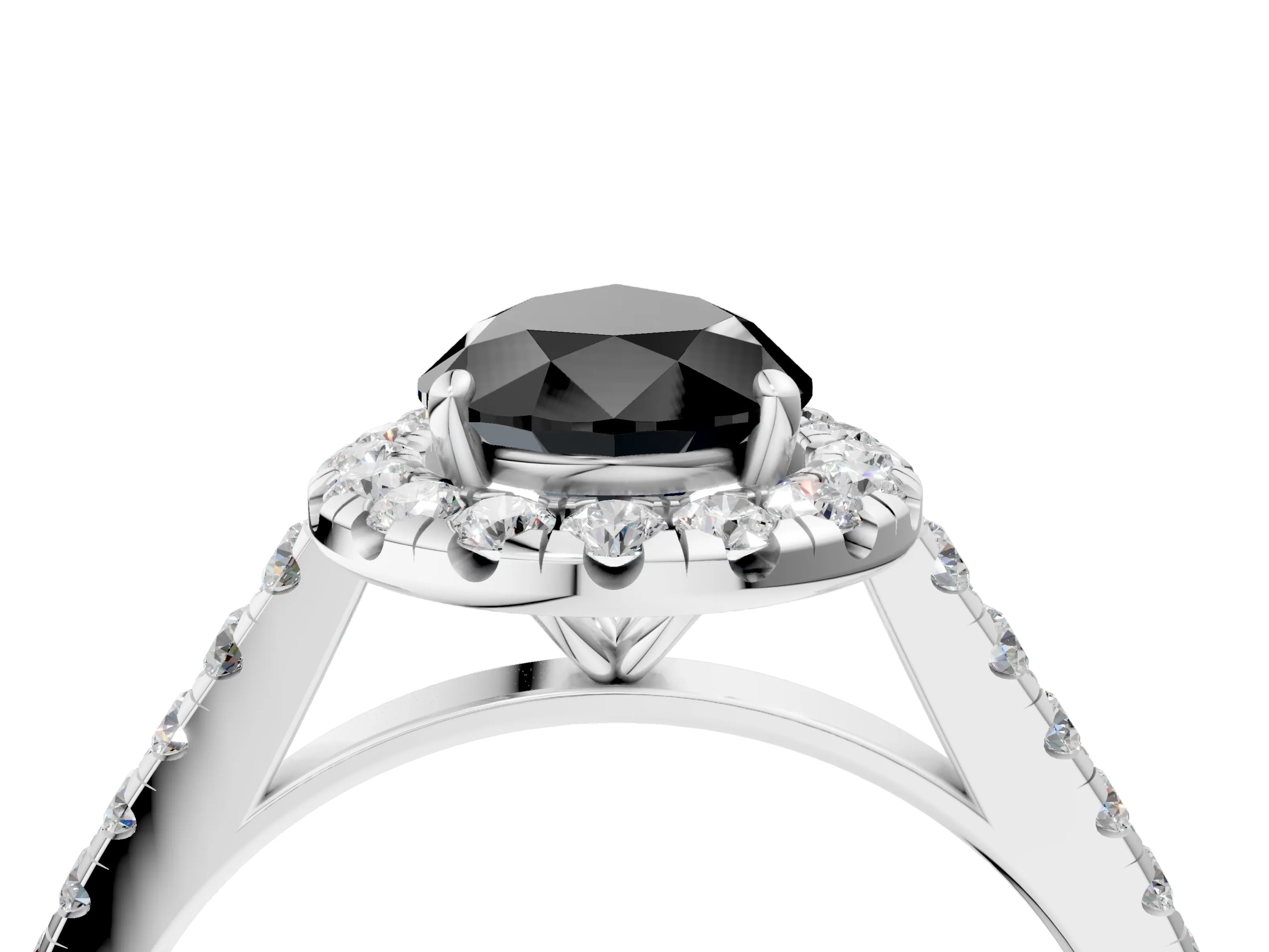 White gold Fancy Black Pear Cut Halo Pave Diamond Engagement Ring with Four-Prong Setting_52