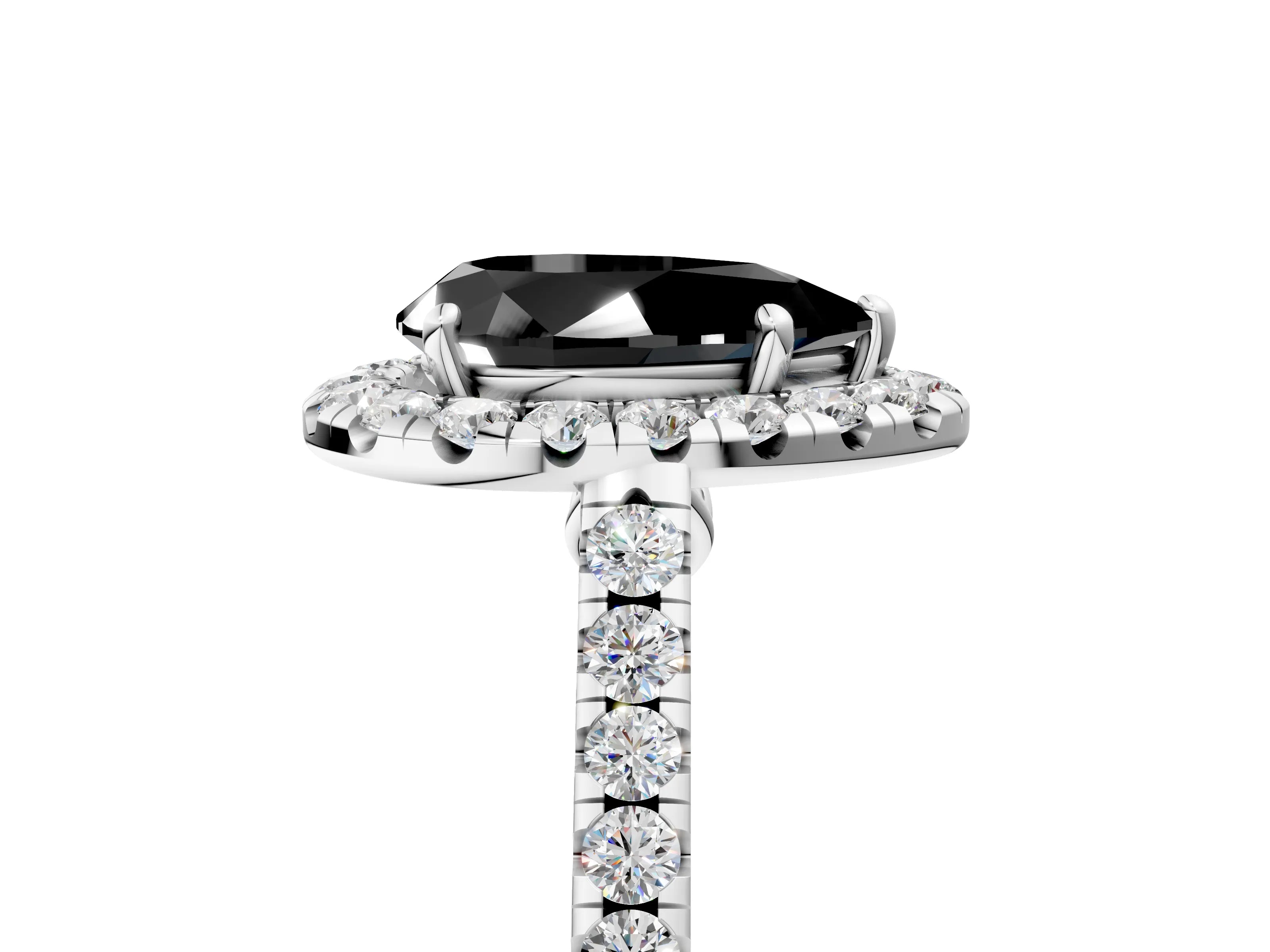 White gold Fancy Black Pear Cut Halo Pave Diamond Engagement Ring with Four-Prong Setting_53