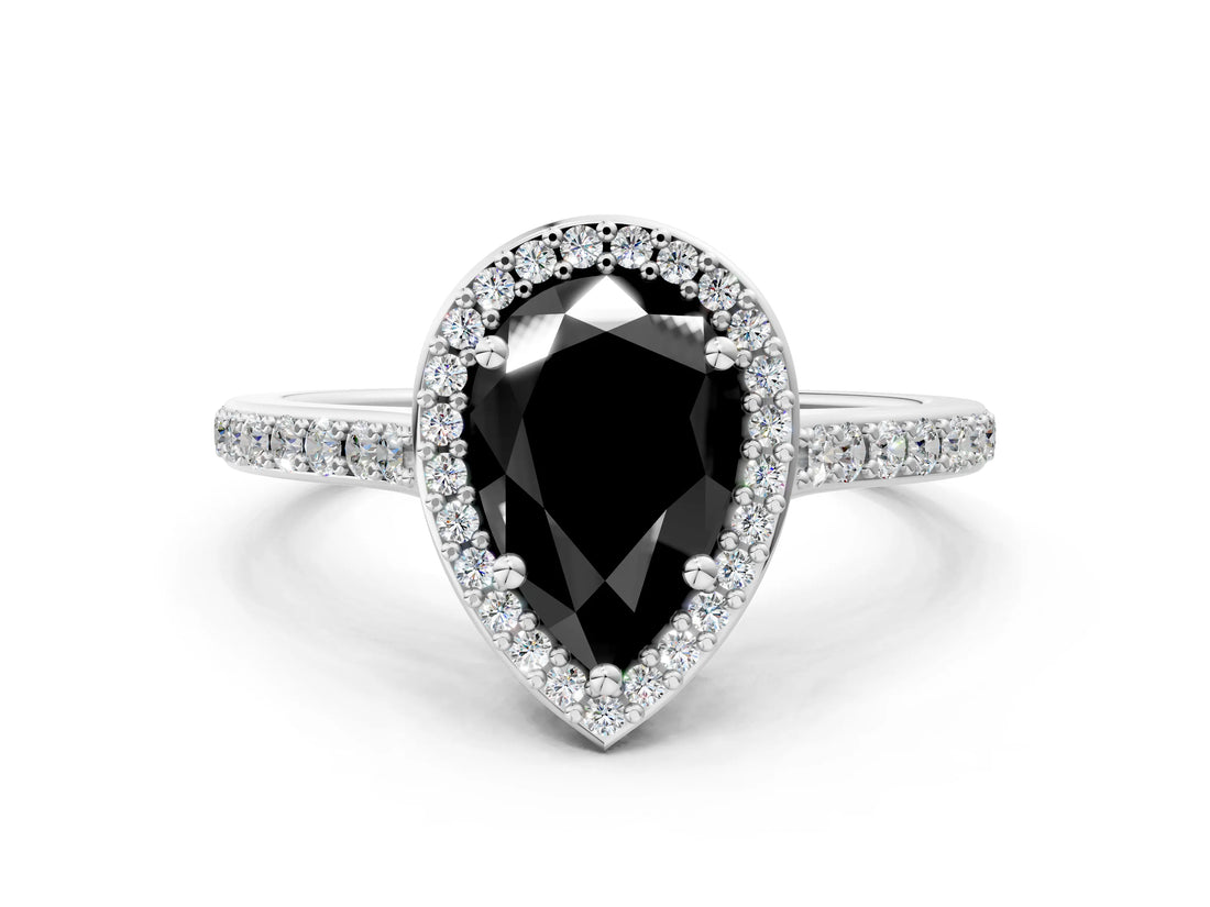 White gold Fancy Black Pear Cut Halo Round Diamond Pavé Band with Four-Prong Setting_27