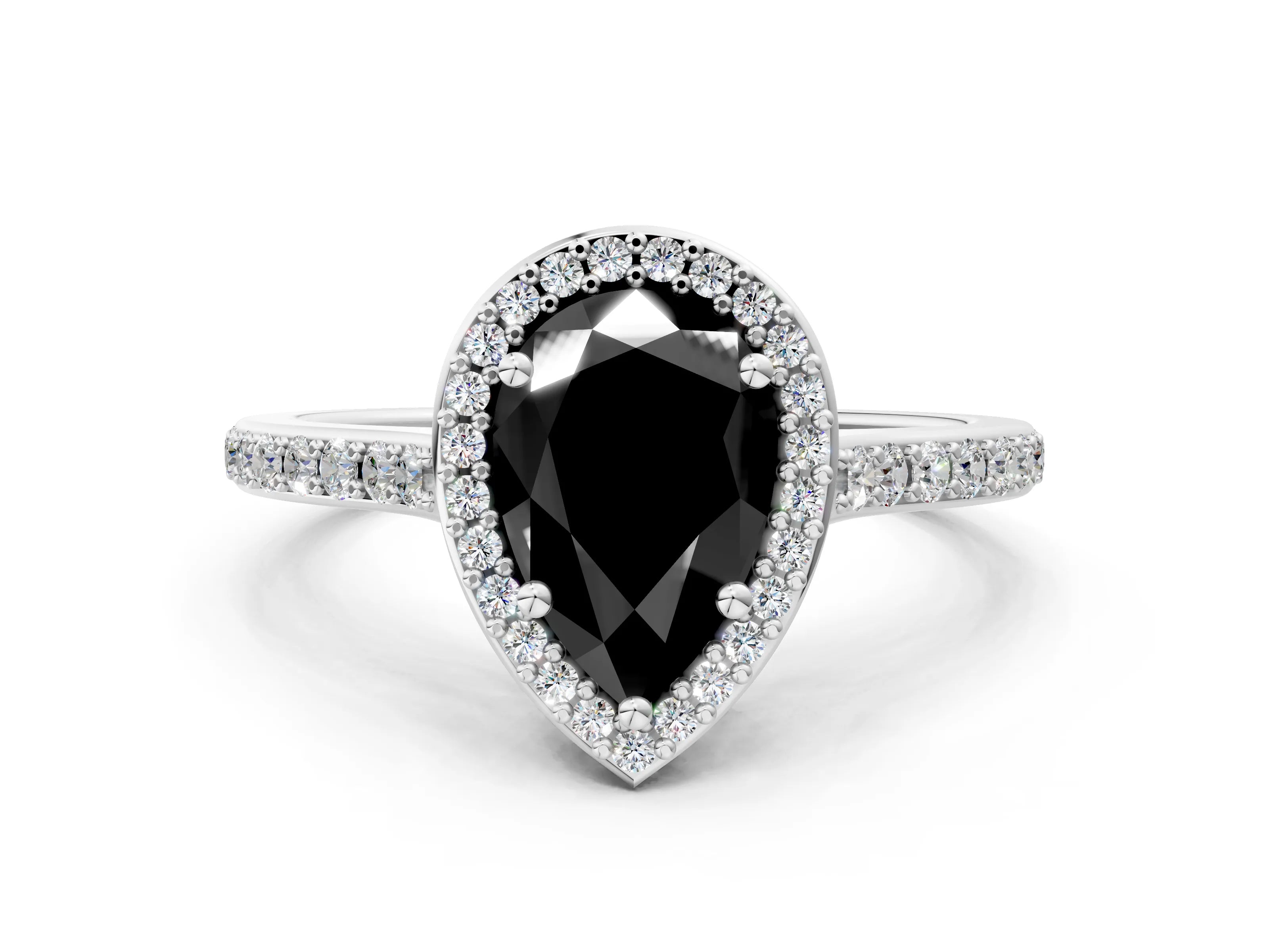 White gold Fancy Black Pear Cut Halo Round Diamond Pavé Band with Four-Prong Setting_27