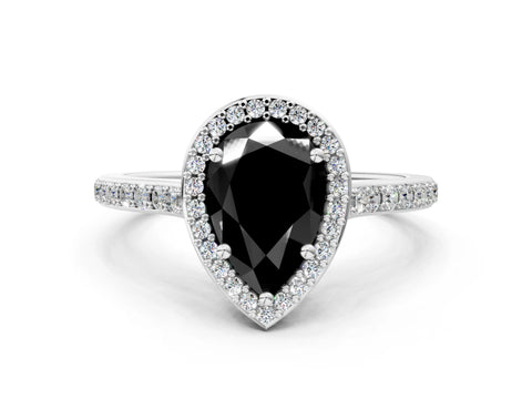 White gold Fancy Black Pear Cut Halo Round Diamond Pavé Band with Four-Prong Setting_27