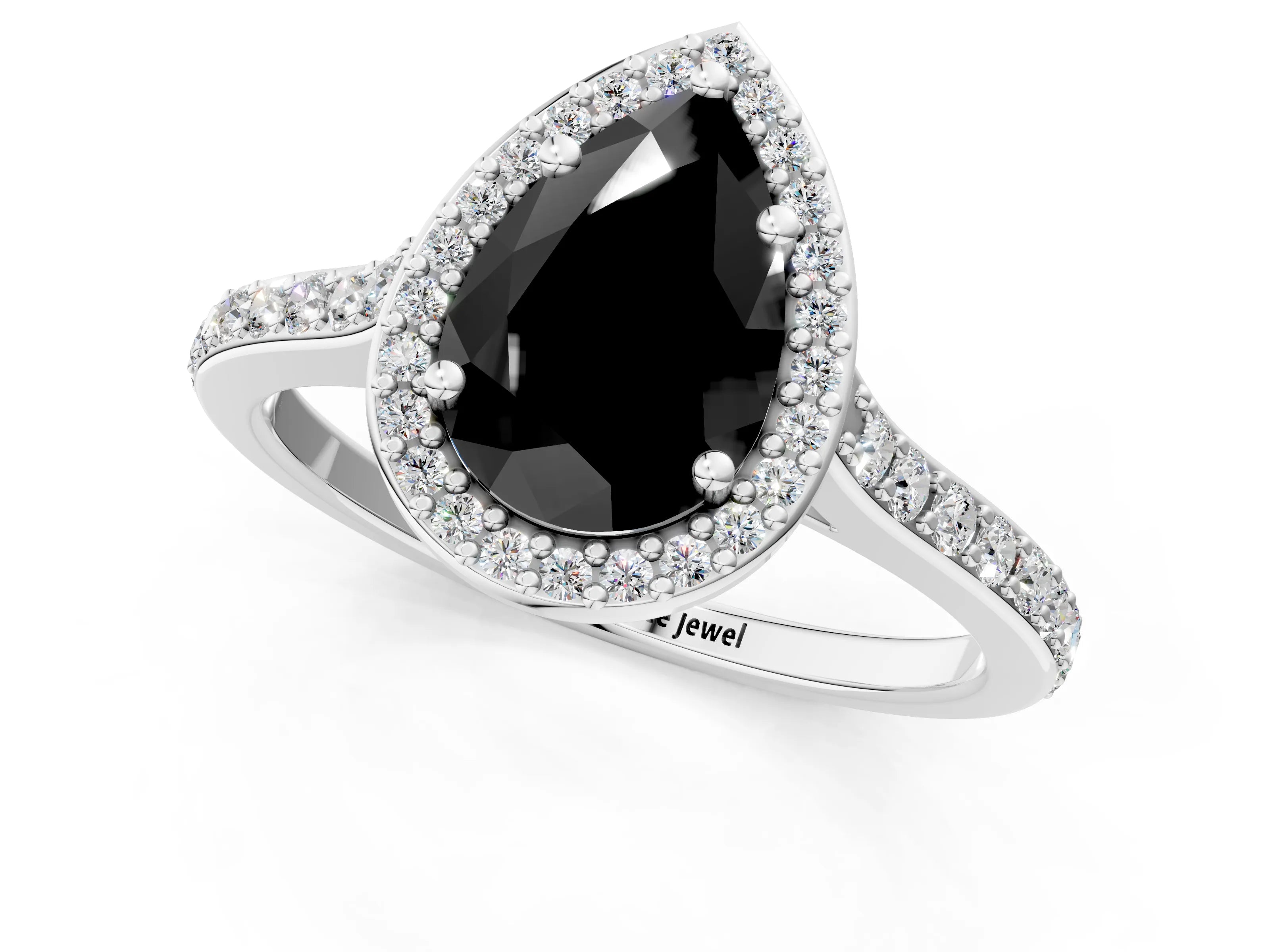 White gold Fancy Black Pear Cut Halo Round Diamond Pavé Band with Four-Prong Setting_28