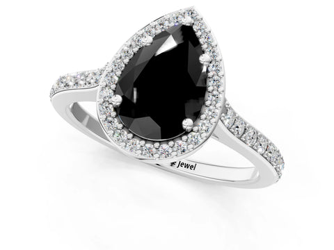 White gold Fancy Black Pear Cut Halo Round Diamond Pavé Band with Four-Prong Setting_28