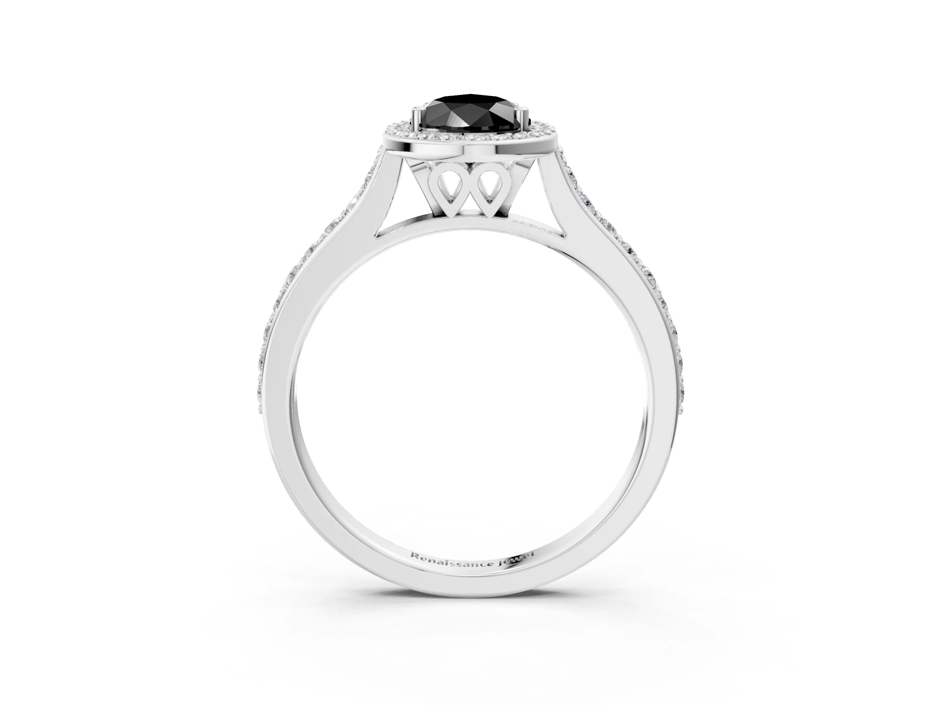 White gold Fancy Black Pear Cut Halo Round Diamond Pavé Band with Four-Prong Setting_30