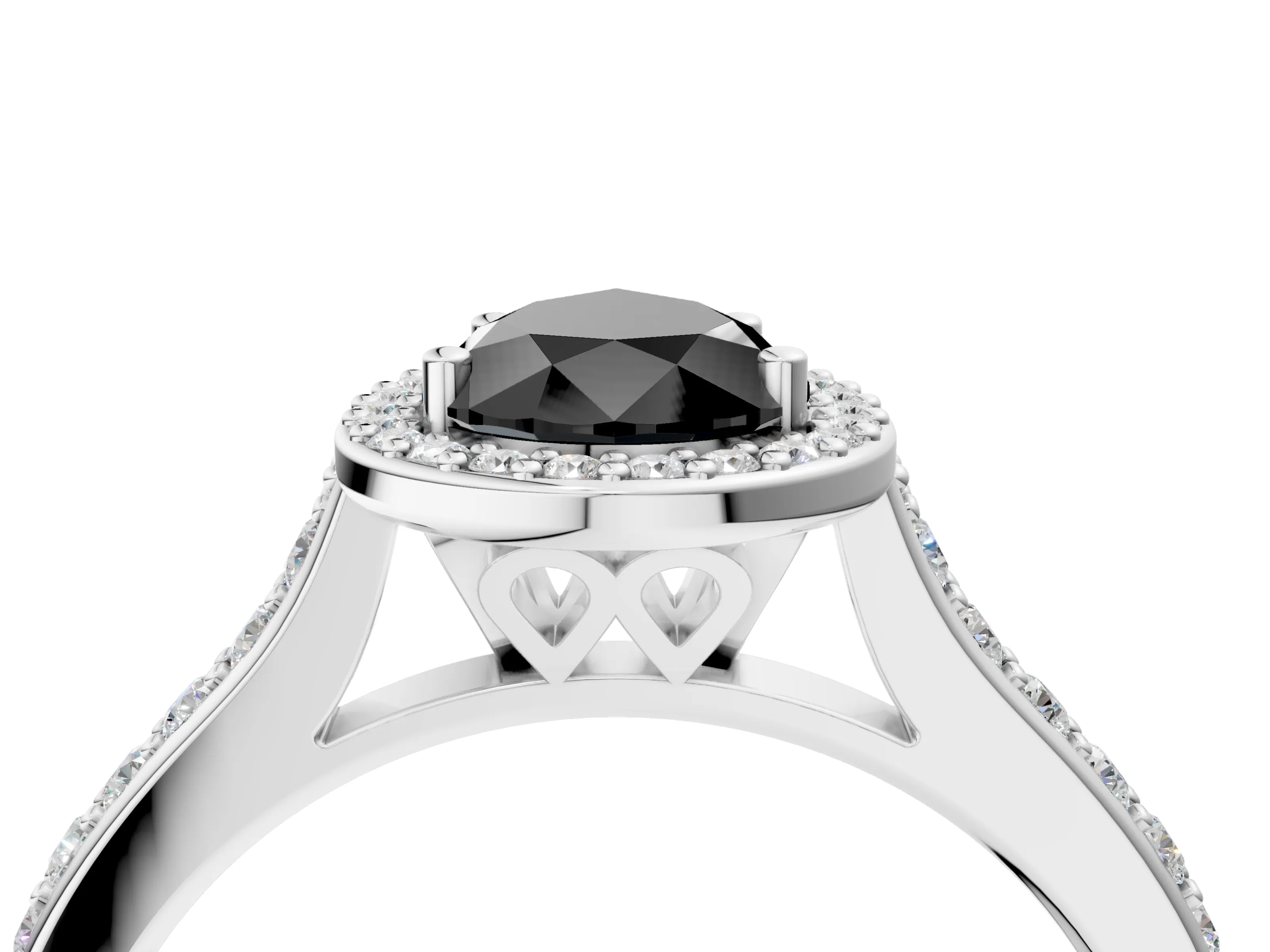 White gold Fancy Black Pear Cut Halo Round Diamond Pavé Band with Four-Prong Setting_31