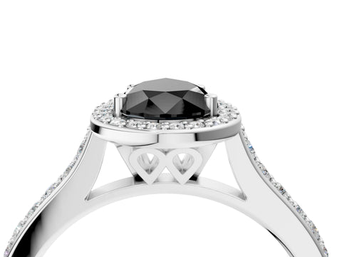 White gold Fancy Black Pear Cut Halo Round Diamond Pavé Band with Four-Prong Setting_31