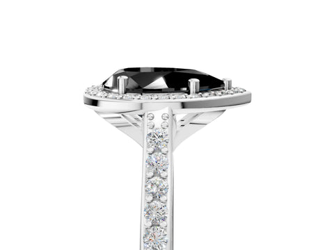 White gold Fancy Black Pear Cut Halo Round Diamond Pavé Band with Four-Prong Setting_32