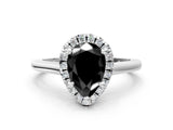 White gold Fancy Black Pear Cut Halo Round Diamond Solitaire Engagement Ring with Pave Band and Four-Prong Setting_24