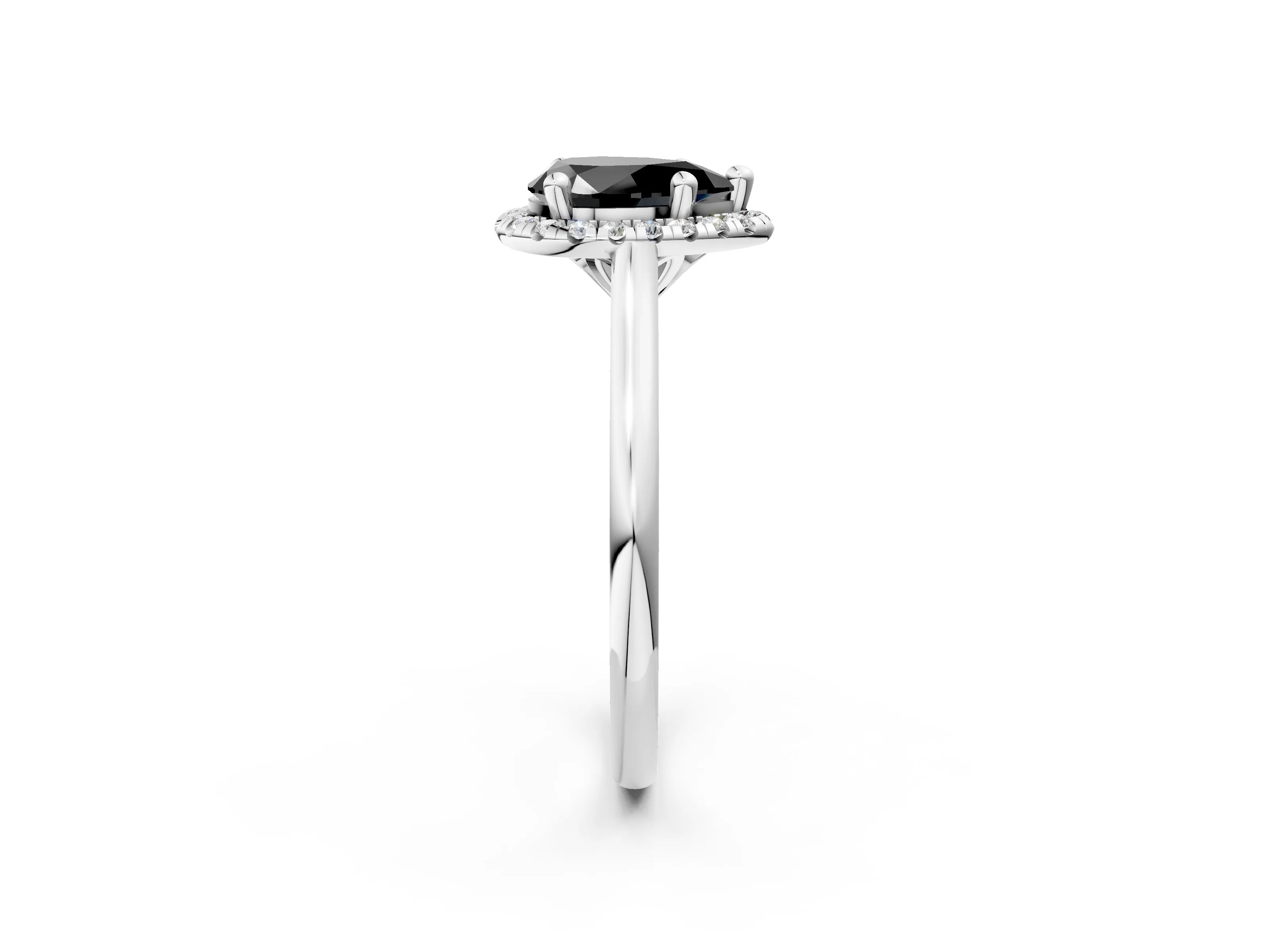 White gold Fancy Black Pear Cut Halo Round Diamond Solitaire Engagement Ring with Pave Band and Four-Prong Setting_26
