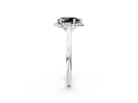 White gold Fancy Black Pear Cut Halo Round Diamond Solitaire Engagement Ring with Pave Band and Four-Prong Setting_26