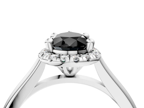 White gold Fancy Black Pear Cut Halo Round Diamond Solitaire Engagement Ring with Pave Band and Four-Prong Setting_28