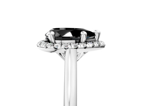 White gold Fancy Black Pear Cut Halo Round Diamond Solitaire Engagement Ring with Pave Band and Four-Prong Setting_29