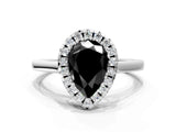 White gold Fancy Black Pear Cut Halo Round Diamond Solitaire Ring with Pavé Band and Four-Prong Setting_12