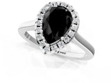 White gold Fancy Black Pear Cut Halo Round Diamond Solitaire Ring with Pavé Band and Four-Prong Setting_13