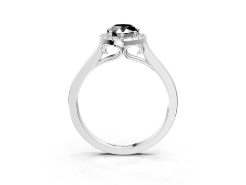 White gold Fancy Black Pear Cut Halo Round Diamond Solitaire Ring with Pavé Band and Four-Prong Setting_15