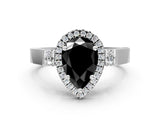 White gold Fancy Black Pear Cut Halo Round Diamond Twist Band with Four-Prong Setting_12
