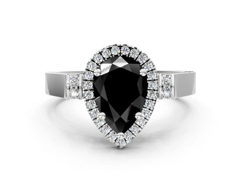 White gold Fancy Black Pear Cut Halo Round Diamond Twist Band with Four-Prong Setting_12