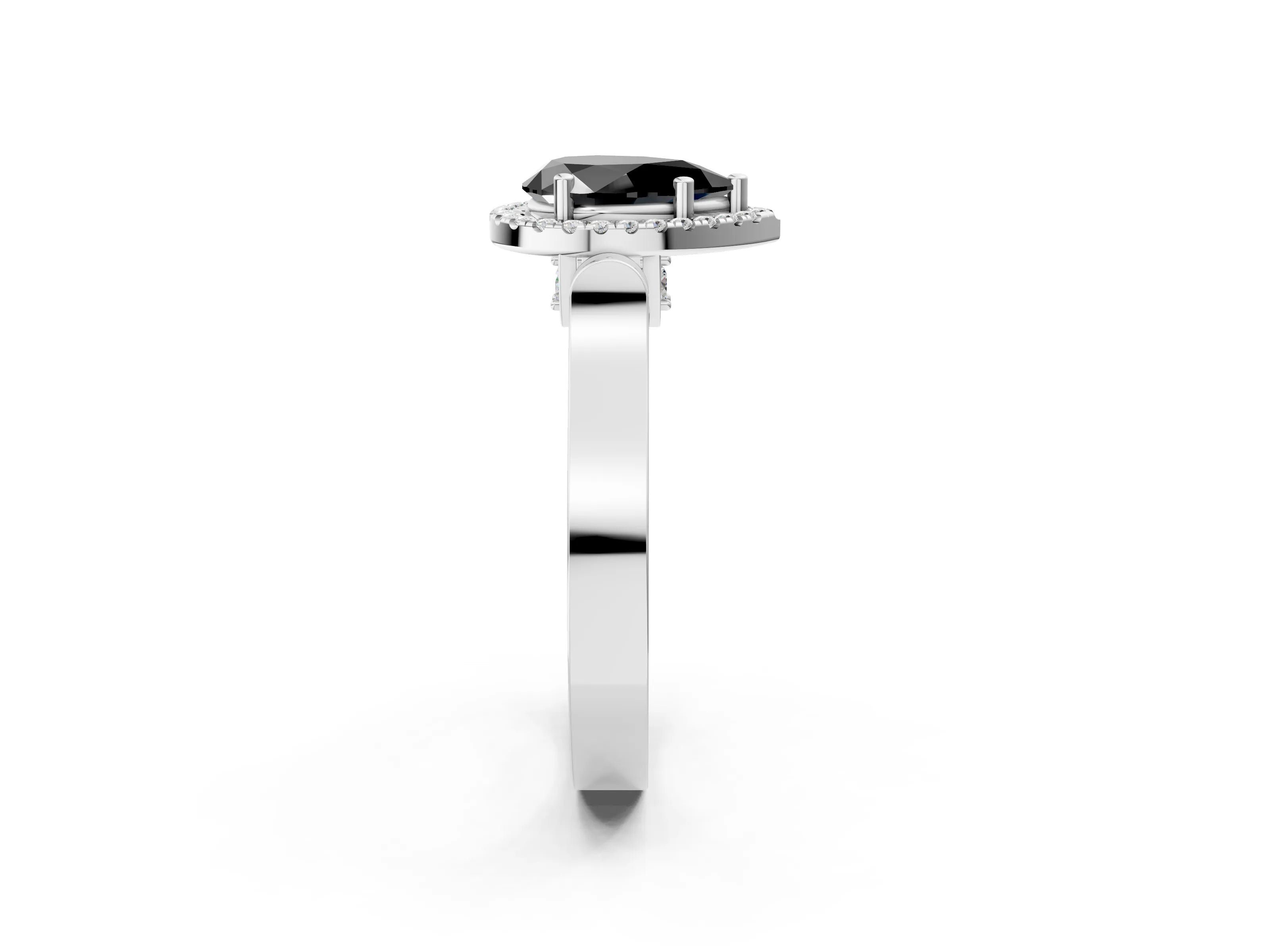 White gold Fancy Black Pear Cut Halo Round Diamond Twist Band with Four-Prong Setting_14