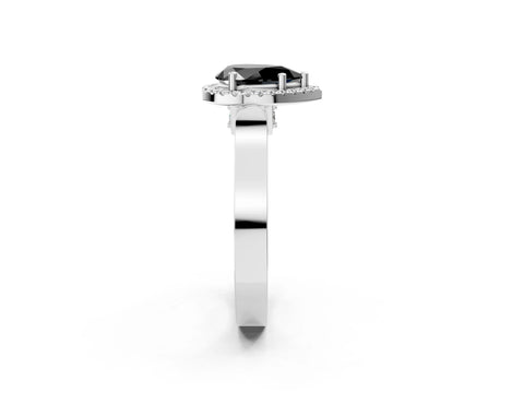 White gold Fancy Black Pear Cut Halo Round Diamond Twist Band with Four-Prong Setting_14