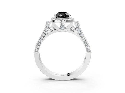 White gold Fancy Black Pear Cut Halo Round Diamond Twist Band with Four-Prong Setting_15