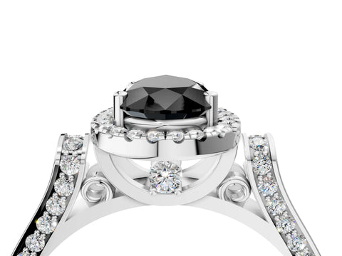 White gold Fancy Black Pear Cut Halo Round Diamond Twist Band with Four-Prong Setting_16
