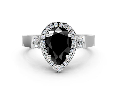White gold Fancy Black Pear Cut Halo Round Diamond Twist Band with Four-Prong Setting_24