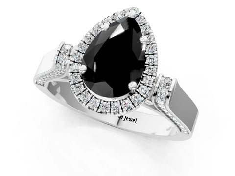 White gold Fancy Black Pear Cut Halo Round Diamond Twist Band with Four-Prong Setting_25
