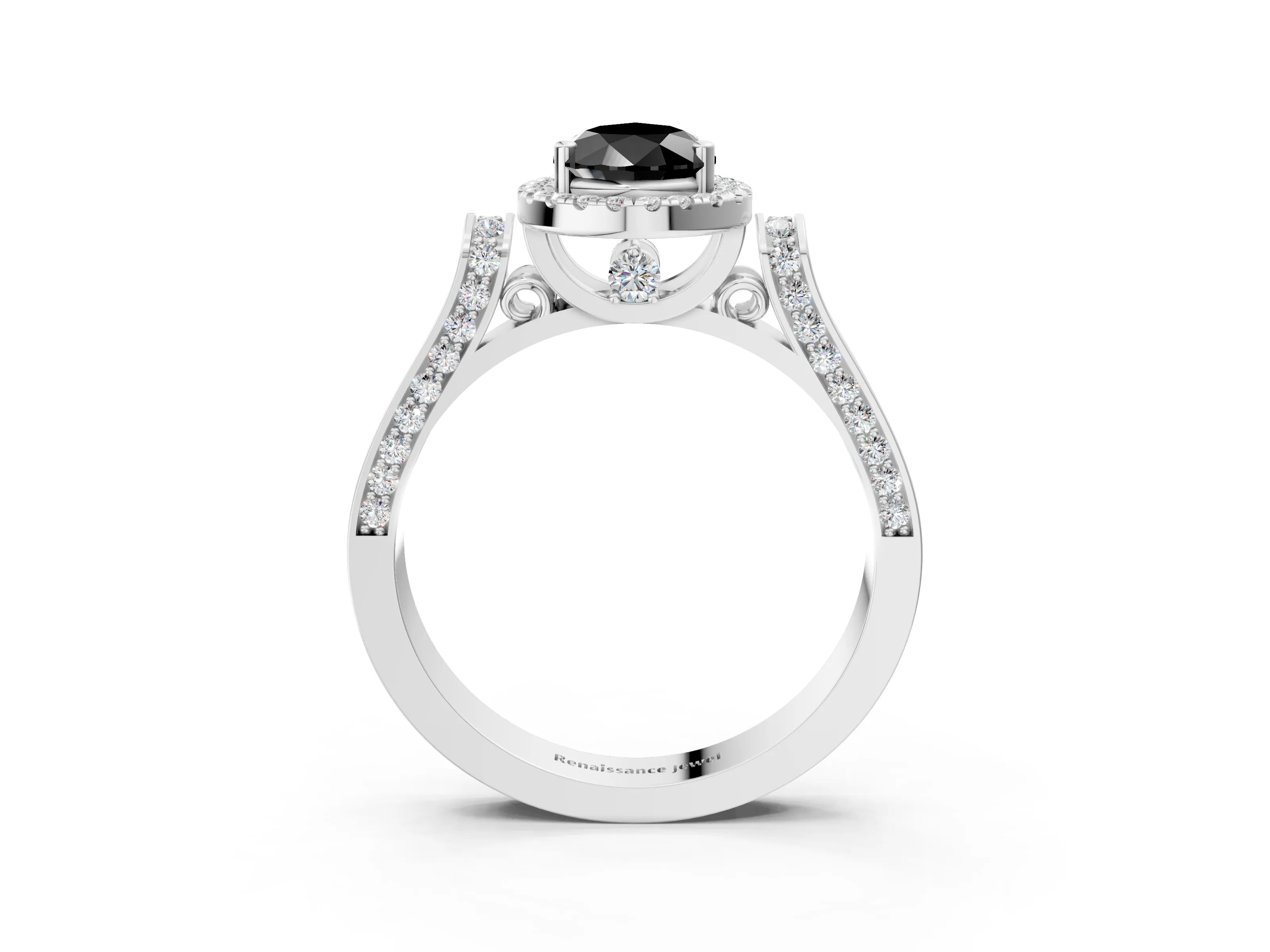 White gold Fancy Black Pear Cut Halo Round Diamond Twist Band with Four-Prong Setting_27