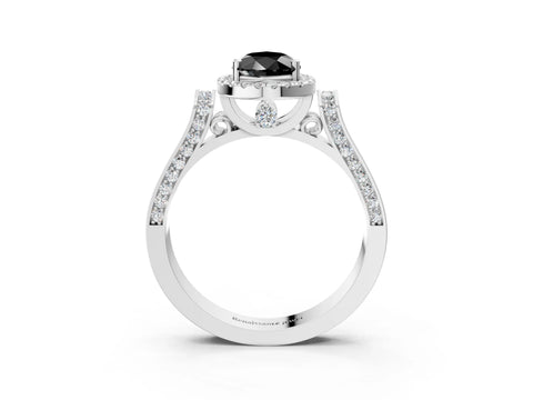 White gold Fancy Black Pear Cut Halo Round Diamond Twist Band with Four-Prong Setting_27