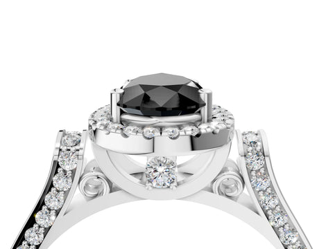 White gold Fancy Black Pear Cut Halo Round Diamond Twist Band with Four-Prong Setting_28