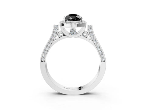 White gold Fancy Black Pear Cut Halo Round Diamond Twist Band with Four-Prong Setting_3