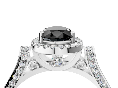 White gold Fancy Black Pear Cut Halo Round Diamond Twist Band with Four-Prong Setting_4