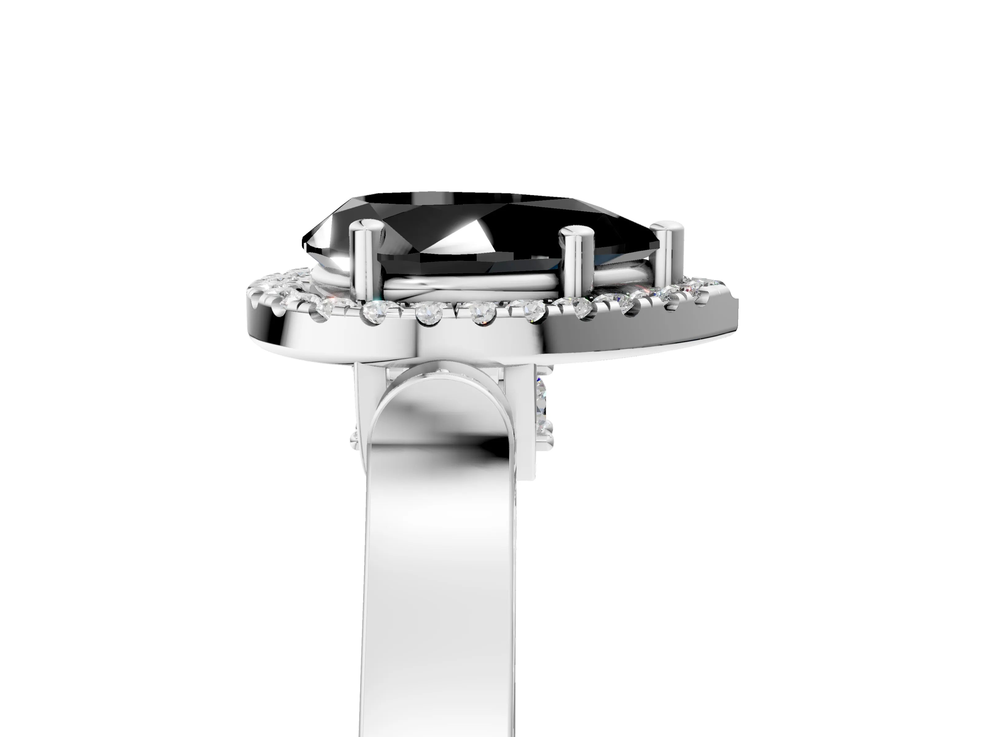 White gold Fancy Black Pear Cut Halo Round Diamond Twist Band with Four-Prong Setting_5