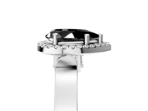White gold Fancy Black Pear Cut Halo Round Diamond Twist Band with Four-Prong Setting_5