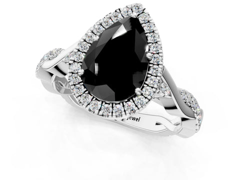 White gold Fancy Black Pear Cut Halo Twist Band with Four-Prong Setting_1