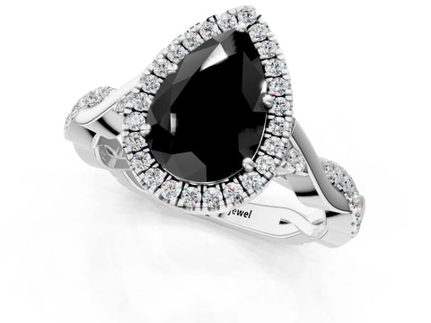 White gold Fancy Black Pear Cut Halo Twist Band with Four-Prong Setting_25