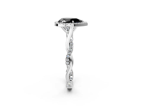 White gold Fancy Black Pear Cut Halo Twist Band with Four-Prong Setting_2