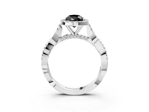 White gold Fancy Black Pear Cut Halo Twist Band with Four-Prong Setting_3