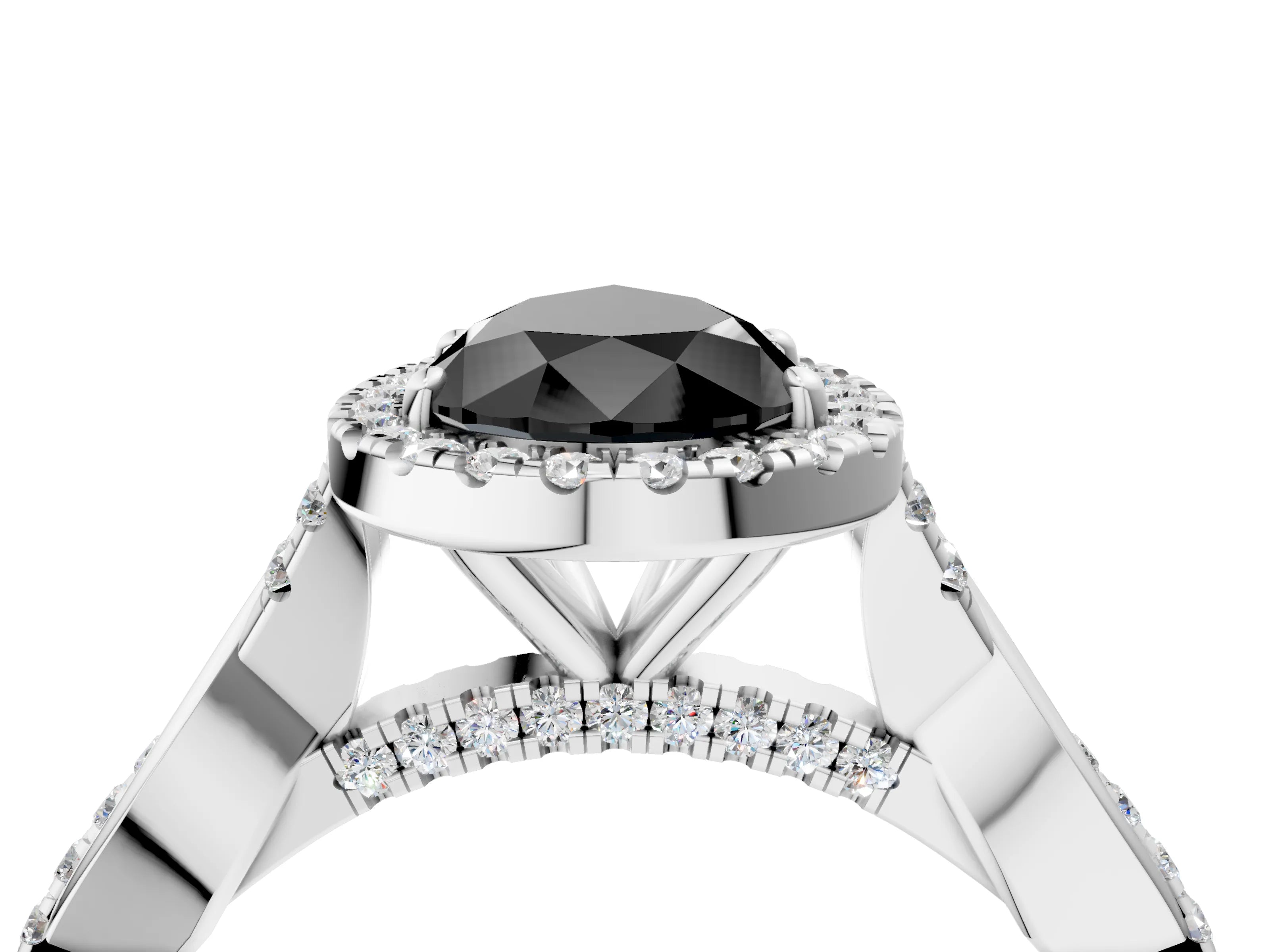 White gold Fancy Black Pear Cut Halo Twist Band with Four-Prong Setting_4