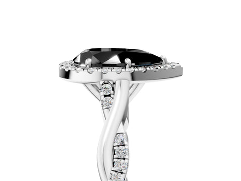 White gold Fancy Black Pear Cut Halo Twist Band with Four-Prong Setting_5