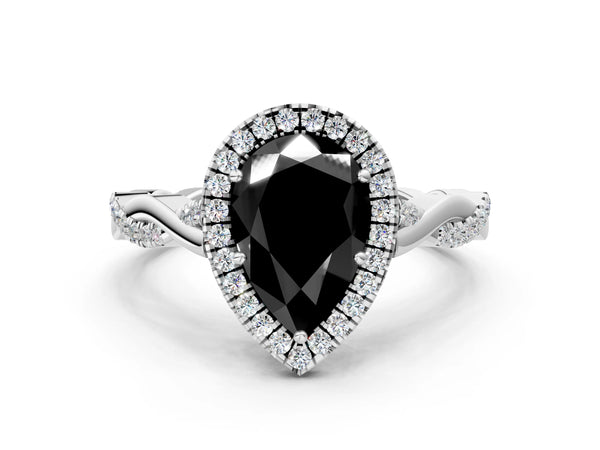 Platinum Pear-Shaped Interwoven Twist Halo Engagement Ring Setting for Black Center