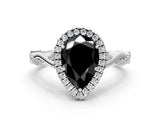 White gold Fancy Black Pear Cut Halo Twist Band with Four-Prong Setting_72
